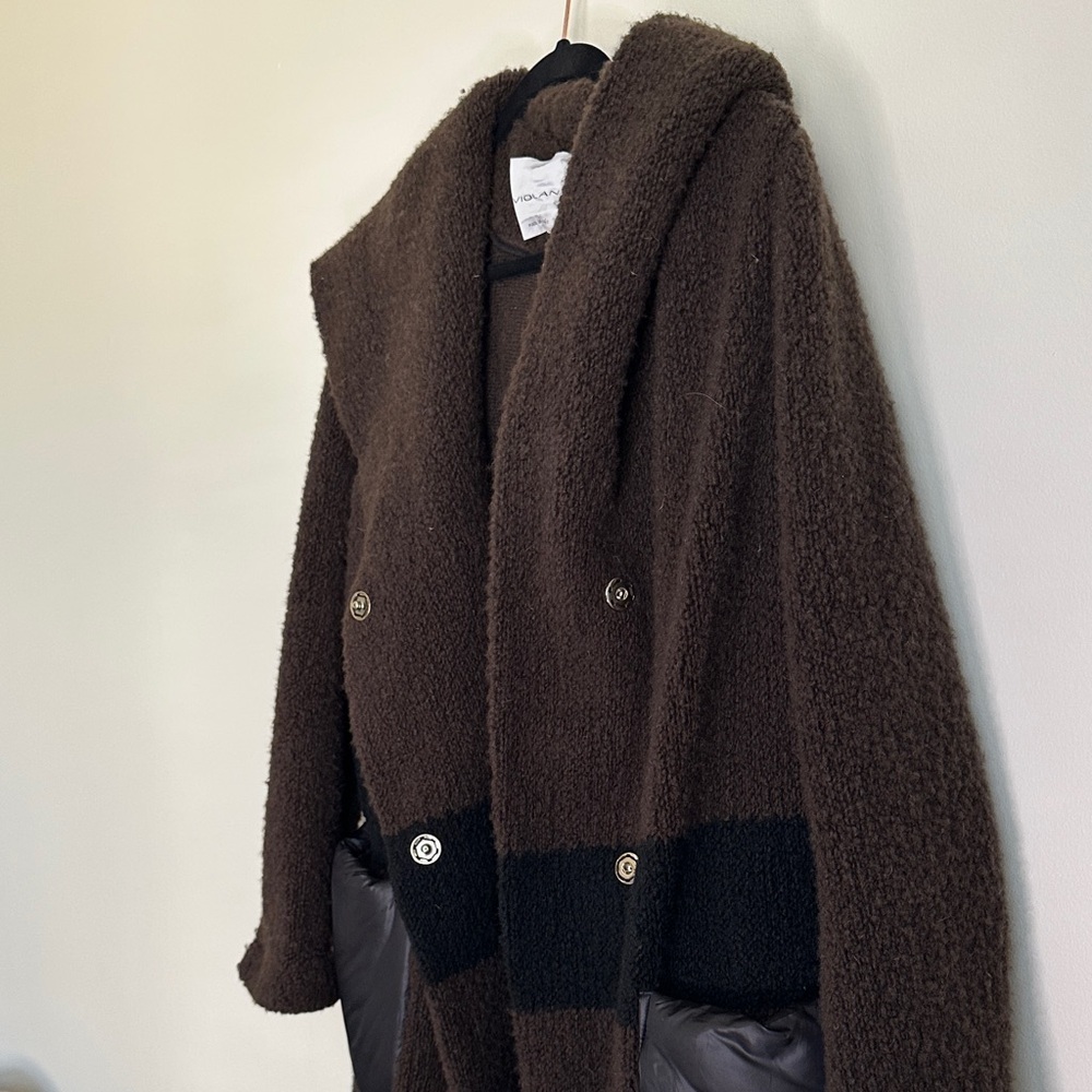 Violanti Italian Brown and Black Hooded Coat with Fringe. Stunning, heavy, soft - Picture 9 of 14